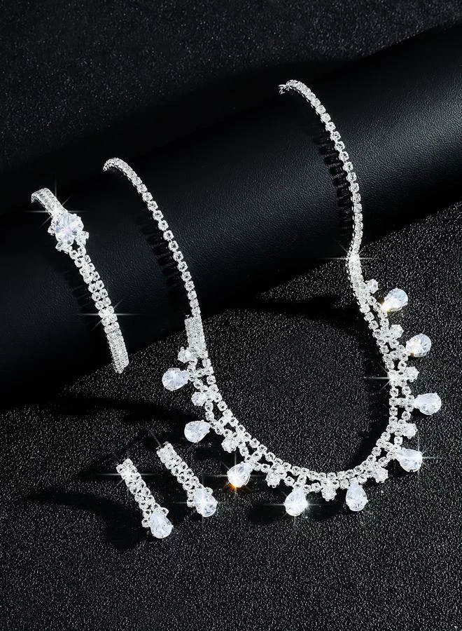 تايك تو طقم مجوهرات 3 قطع عقد وسوار وأقراط منمقة